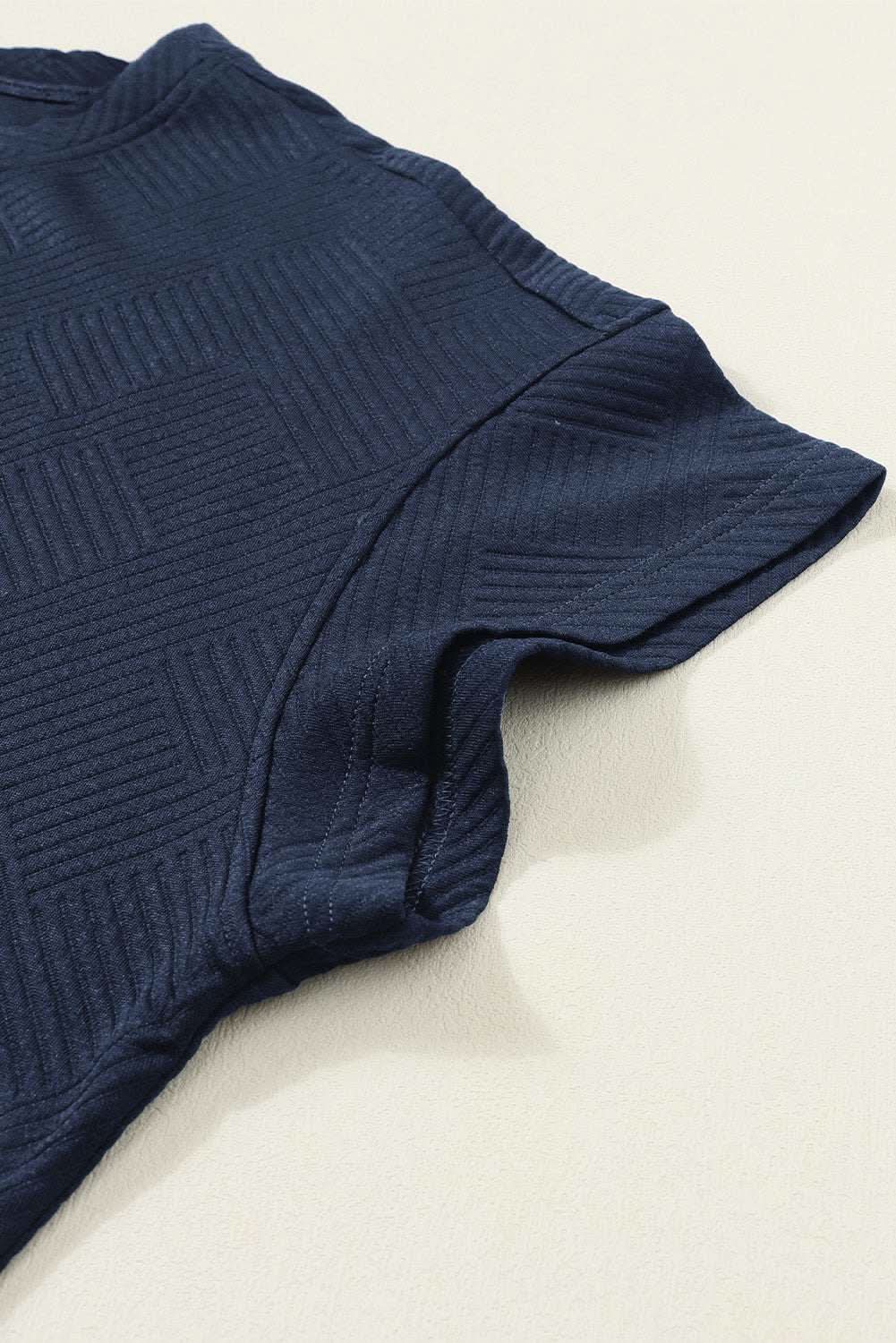 Navy Blue Textured Loose Fit T Shirt and Drawstring Pants Set - Love Salve